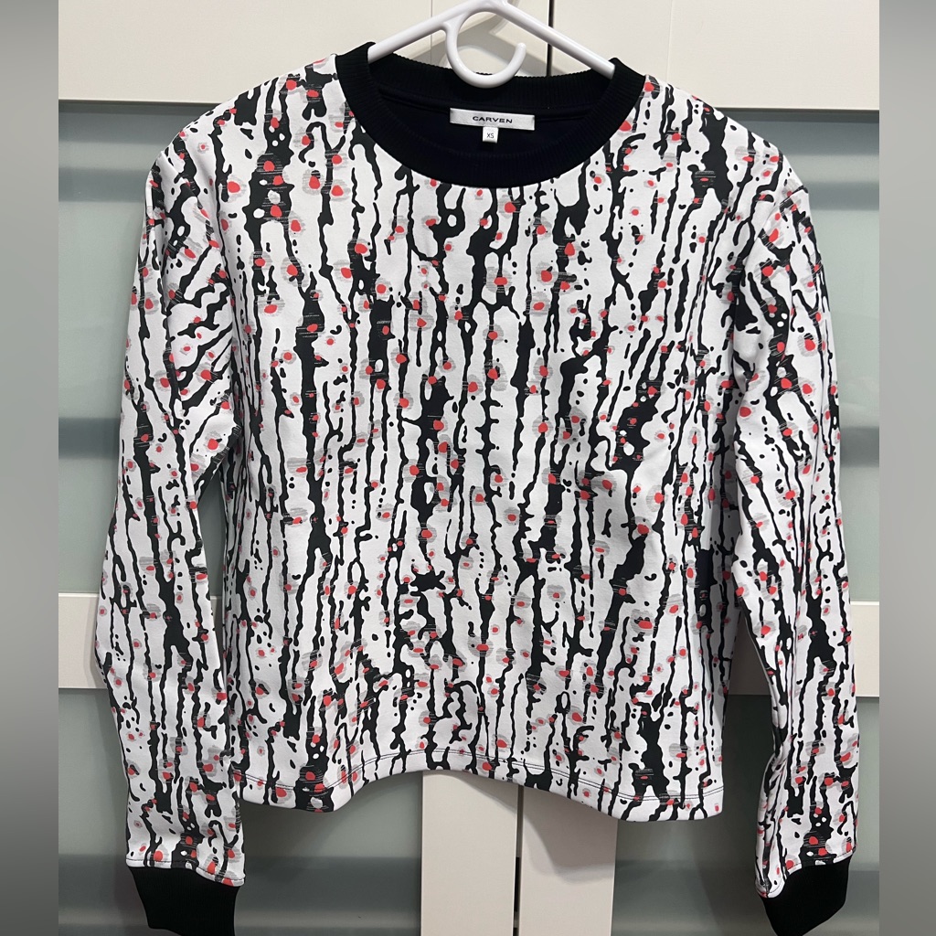 Carven Cropped Printed Stretch-Neoprene Pullover Sweatshirt Size Small